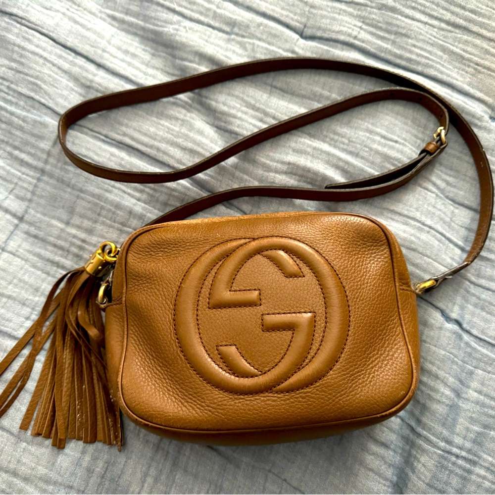 GUCCI SOHO DISCO LEATHER BROWN PEBBLED BAG CROSSBODY AUTHENTIC PURSE